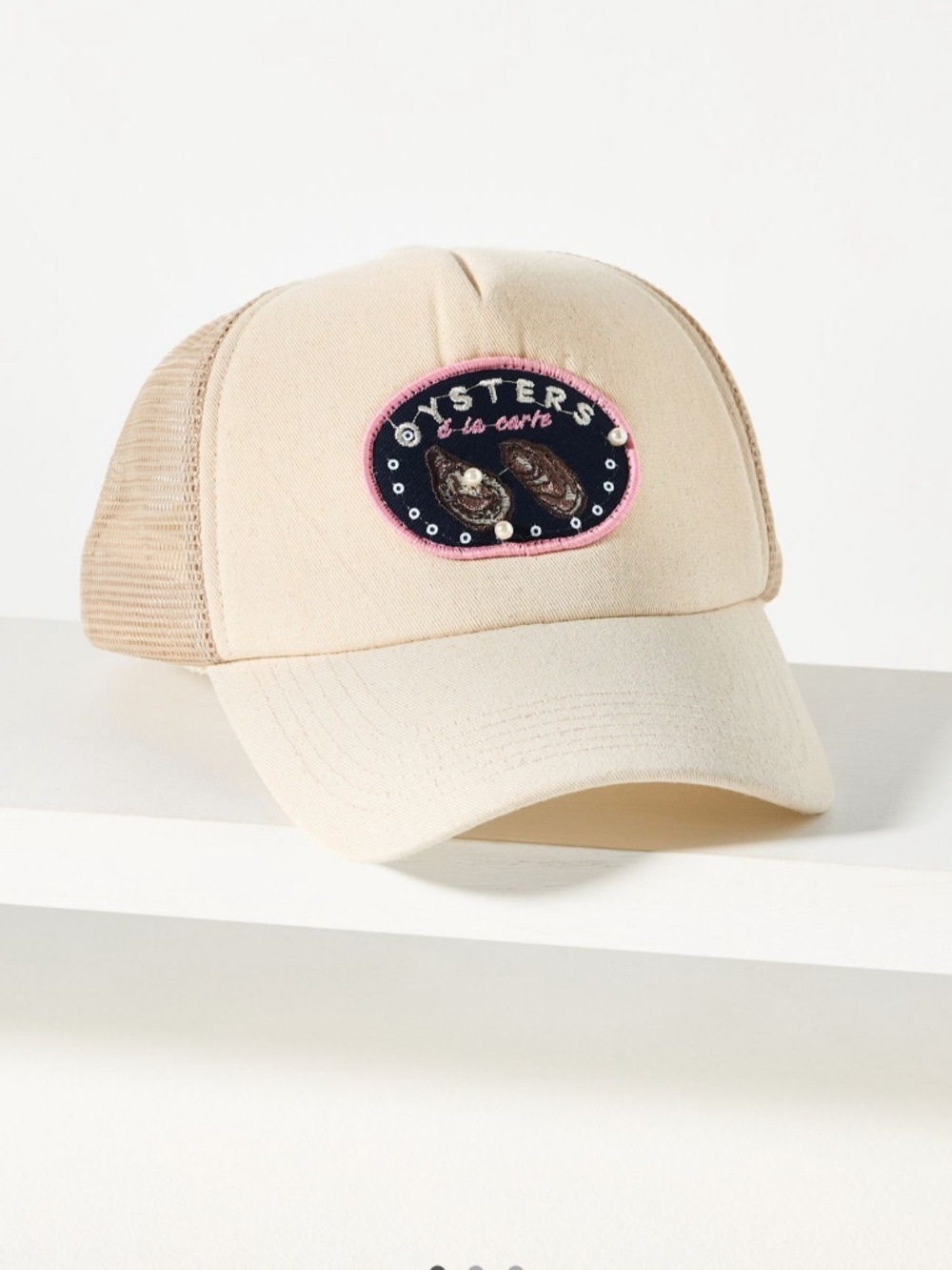 Anthropologie Embellished Trucker Oyster Hat